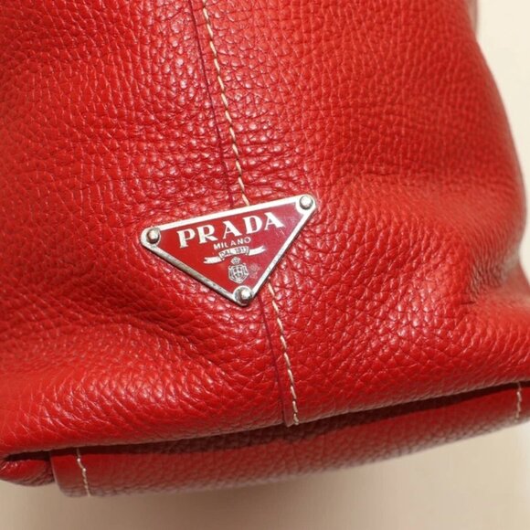 Prada Vitello Daino Leather Double Handle Tote Bag Satchel - Red - Picture 11 of 16